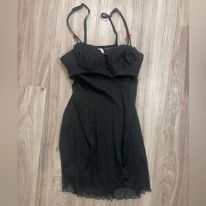Vintage Y2K Coquette Goth Rose Black Spaghetti Strap Dress - Sleek Women's Style